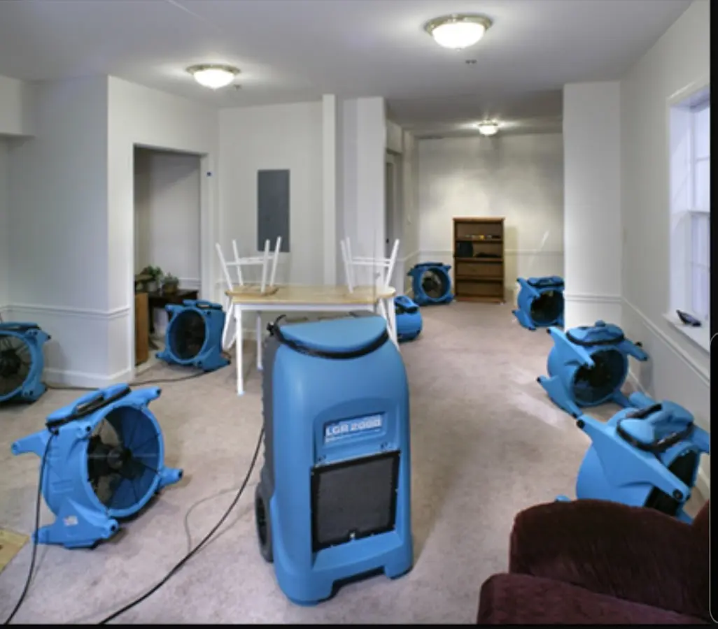 Air movers and dehumidifier setup for Water Damage Restoration in Grover Beach